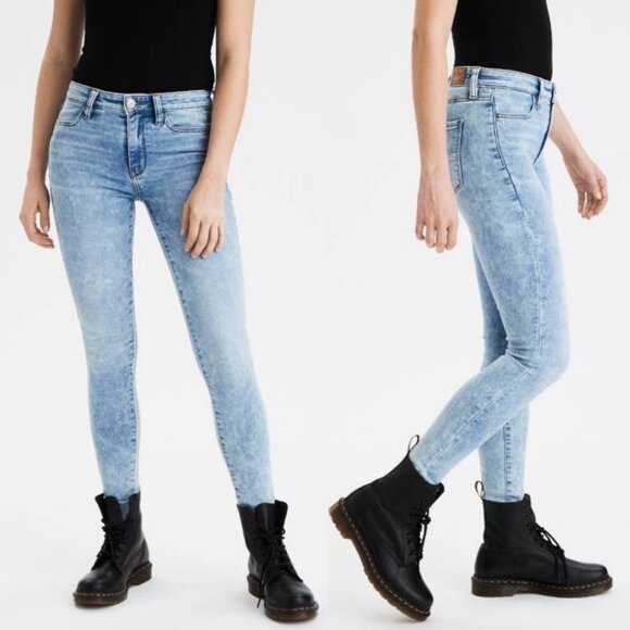 American Eagle Hi-Rise Jegging‎ Light Blue Acid Short Denim High Rise Jeans 2 - Picture 1 of 14